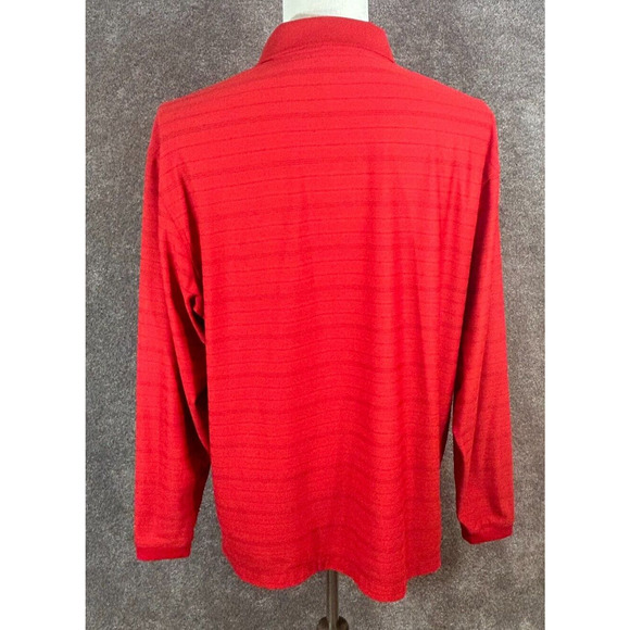 Nike‎ Golf Shirt Mens XL Red Stripe Fit Dry Long Sleeve Collared Polyester Polo - Picture 3 of 8